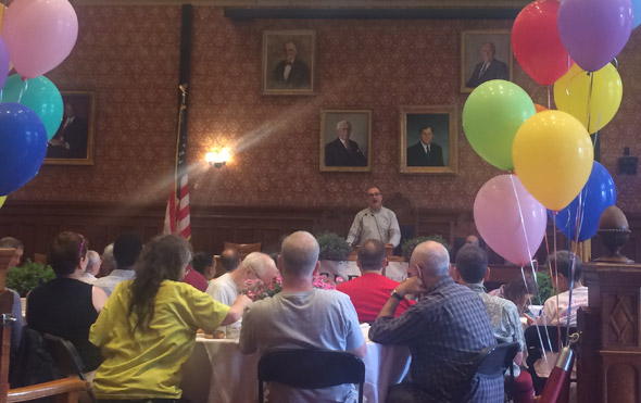 Cambridge Mayor David Maher at Pride brunch.