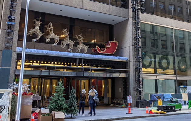 Christmas decorations on Devonshire Street in Boston