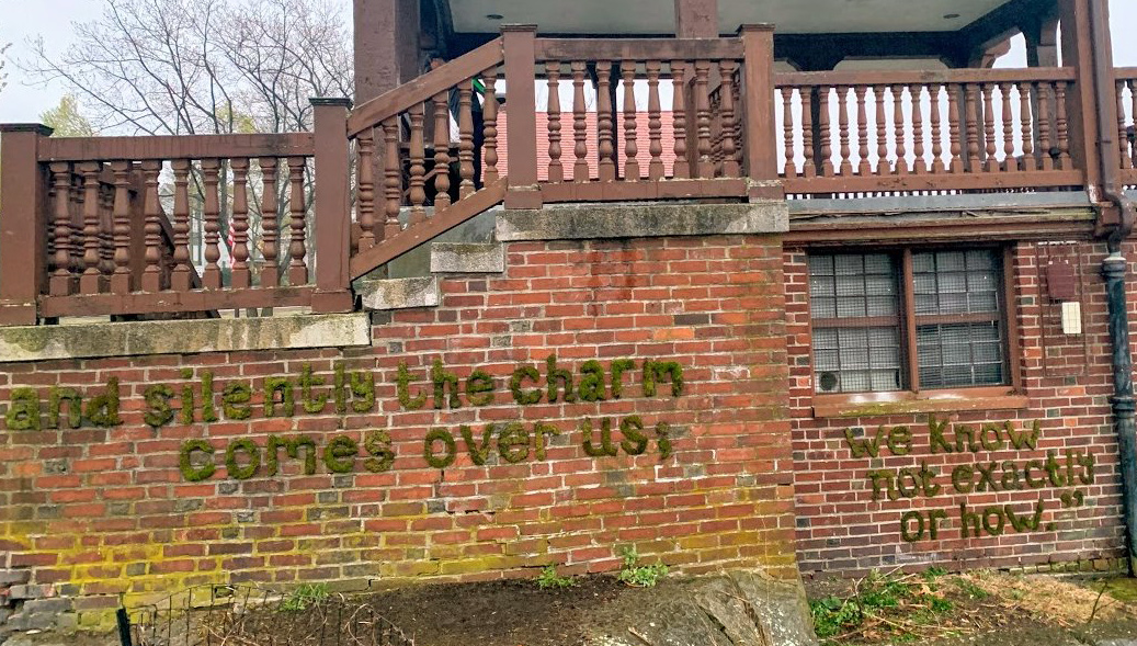 Mural in moss at Jamaica Pond boathouse