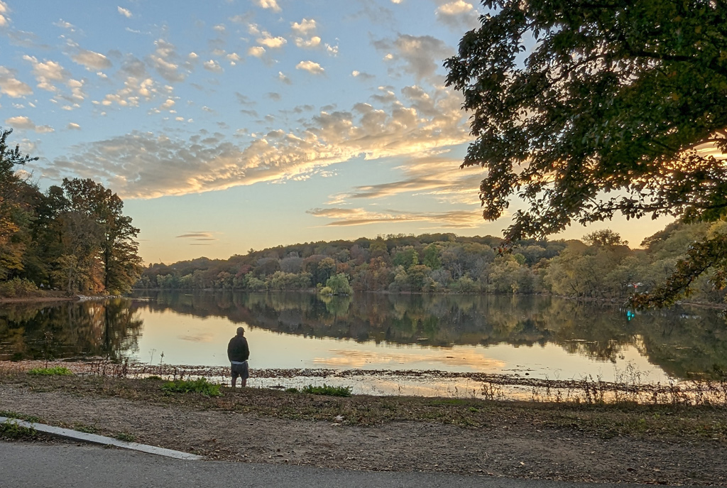 Sunset starts over Jamaica Pond