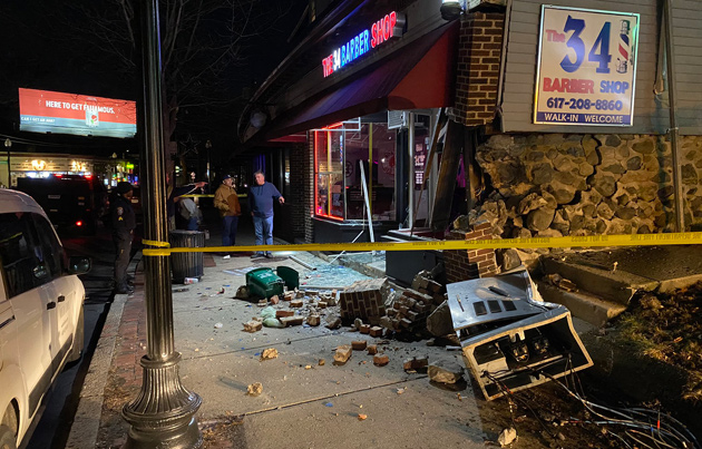 Remains of car crash in Oak Square