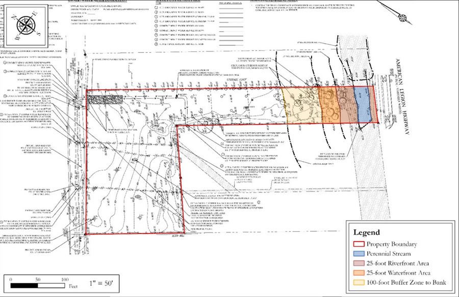 Map showing the lot, the brook and the buffer zone