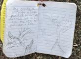 Notebook entry remembering the time a heron was there and caught a fish