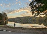 Sunset starts over Jamaica Pond