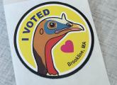 Brookline voter stickers feature a turkey