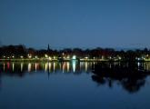 Looking across Jamaica Pond after sundown