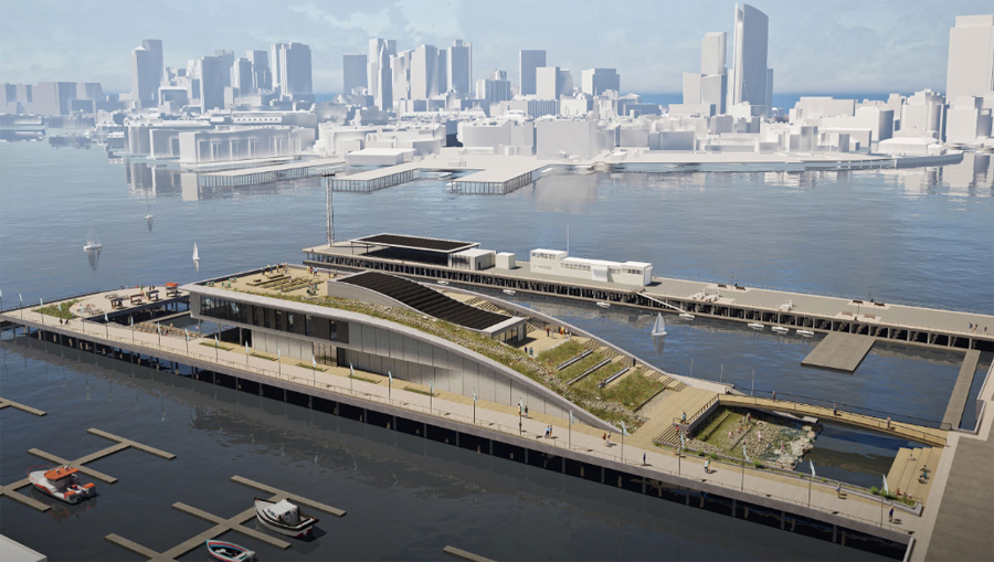 Rendering of proposed new Pier 5, with water-related structures