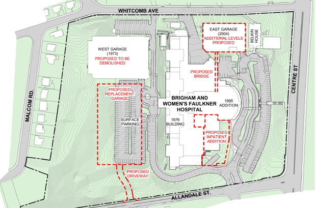 Map showing proposed additions and changes to Faulkner Hospital