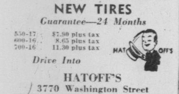 Hatoff's offering tire replacement in 1941